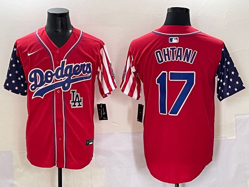 Men 2025 Los Angeles Dodgers #17 Ohtani Red a generation of national flags Joint Name Nike MLB Jersey style 9